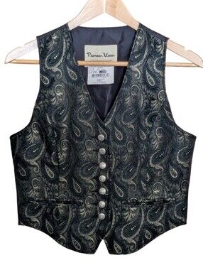PIONEER Wear Black and Gold Paisley Button-Front Vest Womens 8 Western Classic